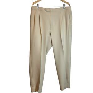 Vintage Sansabelt Men Pants 38x29 Beige Straight Leg Pleated‎ Business Preppy
